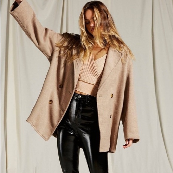 Free People Jackets & Blazers - Free People Tan Camel Hannah Pea Coat Size Large New
